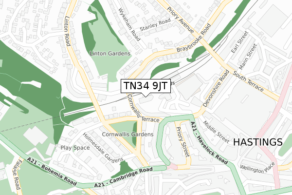 TN34 9JT map - large scale - OS Open Zoomstack (Ordnance Survey)