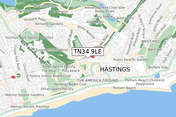 TN34 9LE map - small scale - OS Open Zoomstack (Ordnance Survey) TN34 9LE map - small scale - OS Open Zoomstack (Ordnance Survey)
