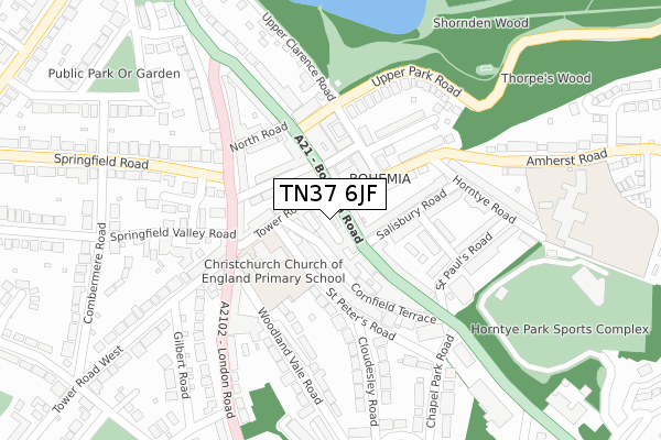 TN37 6JF map - large scale - OS Open Zoomstack (Ordnance Survey)