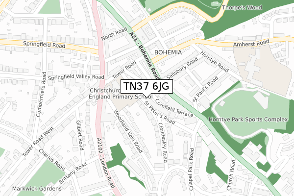 TN37 6JG map - large scale - OS Open Zoomstack (Ordnance Survey)