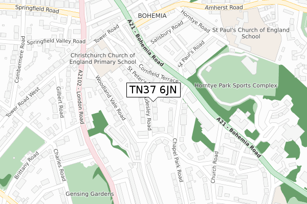 TN37 6JN map - large scale - OS Open Zoomstack (Ordnance Survey)