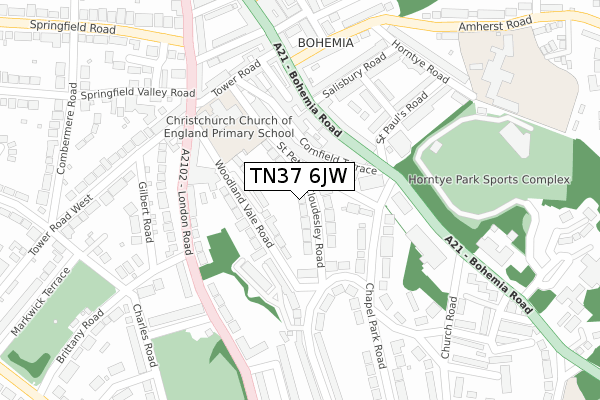 TN37 6JW map - large scale - OS Open Zoomstack (Ordnance Survey)