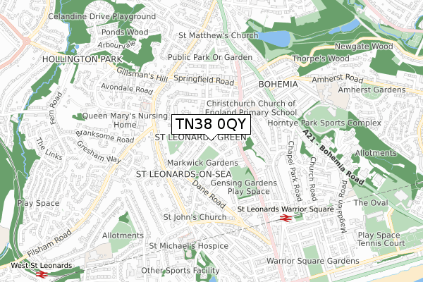 TN38 0QY map - small scale - OS Open Zoomstack (Ordnance Survey)