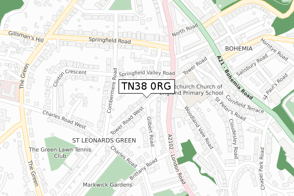 TN38 0RG map - large scale - OS Open Zoomstack (Ordnance Survey)