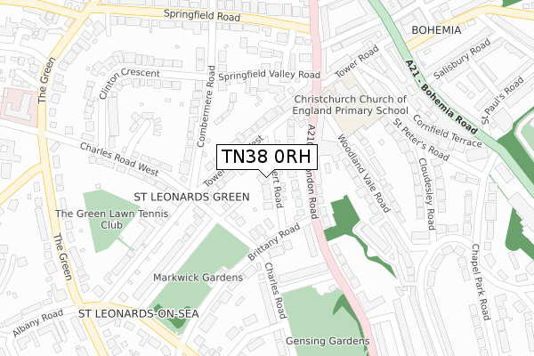 TN38 0RH map - large scale - OS Open Zoomstack (Ordnance Survey)