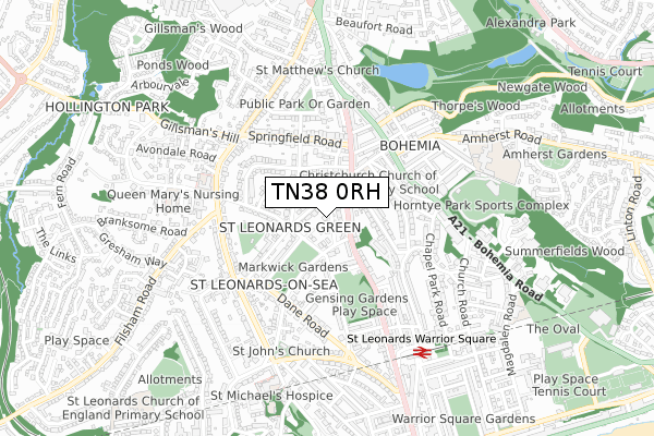 TN38 0RH map - small scale - OS Open Zoomstack (Ordnance Survey)