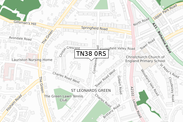 TN38 0RS map - large scale - OS Open Zoomstack (Ordnance Survey)