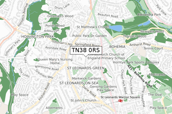 TN38 0RS map - small scale - OS Open Zoomstack (Ordnance Survey)