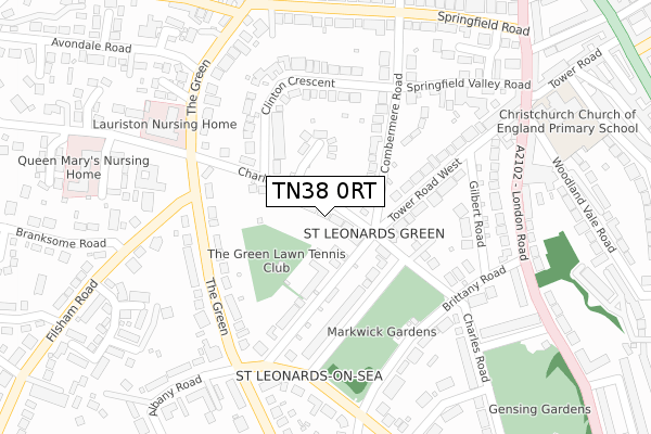 TN38 0RT map - large scale - OS Open Zoomstack (Ordnance Survey)