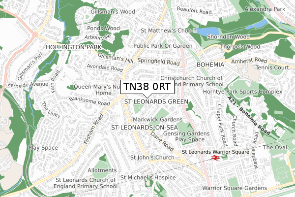 TN38 0RT map - small scale - OS Open Zoomstack (Ordnance Survey)