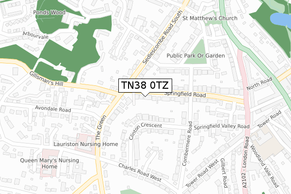 TN38 0TZ map - large scale - OS Open Zoomstack (Ordnance Survey)