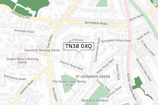 TN38 0XQ map - large scale - OS Open Zoomstack (Ordnance Survey)