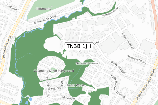TN38 1JH map - large scale - OS Open Zoomstack (Ordnance Survey) TN38 1JH map - large scale - OS Open Zoomstack (Ordnance Survey)