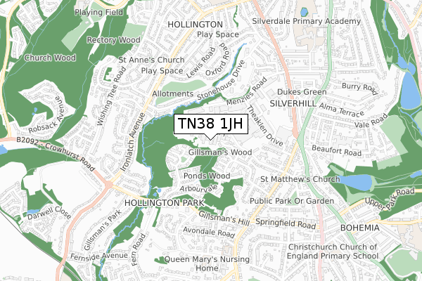 TN38 1JH map - small scale - OS Open Zoomstack (Ordnance Survey) TN38 1JH map - small scale - OS Open Zoomstack (Ordnance Survey)