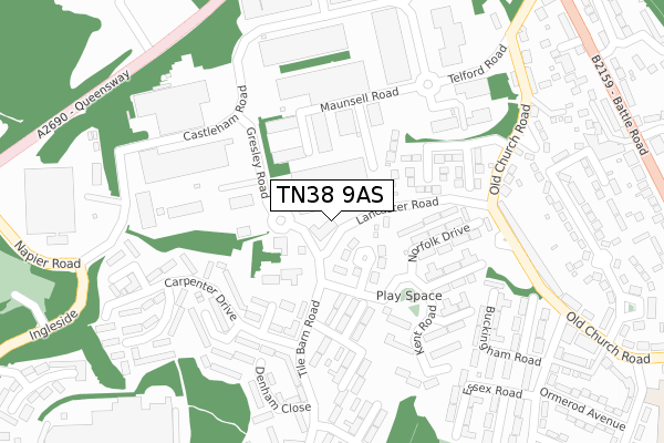 TN38 9AS map - large scale - OS Open Zoomstack (Ordnance Survey)