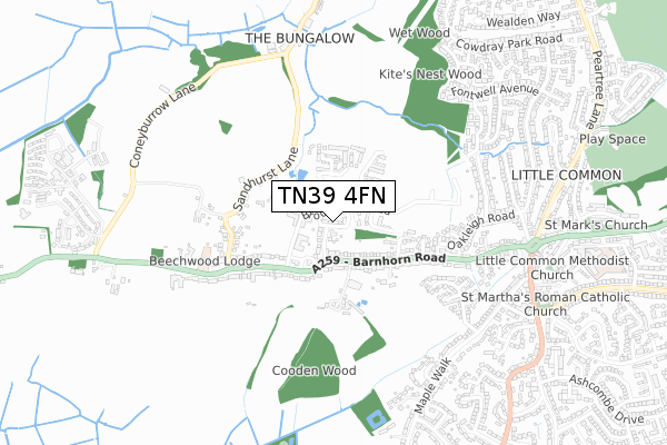 TN39 4FN map - small scale - OS Open Zoomstack (Ordnance Survey)