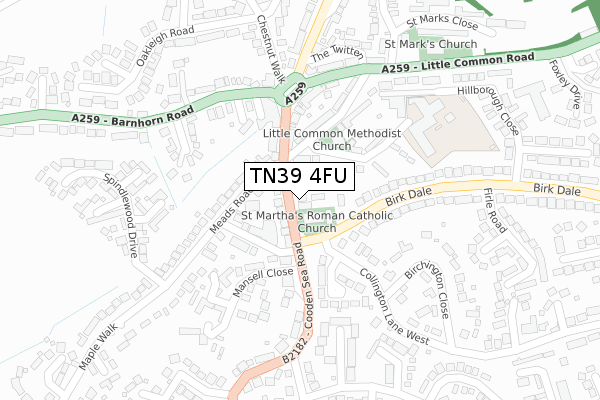 TN39 4FU map - large scale - OS Open Zoomstack (Ordnance Survey)