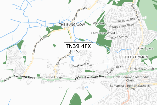 TN39 4FX map - small scale - OS Open Zoomstack (Ordnance Survey)