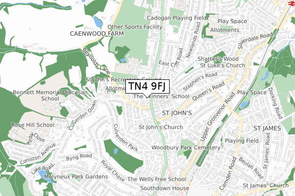 TN4 9FJ map - small scale - OS Open Zoomstack (Ordnance Survey) TN4 9FJ map - small scale - OS Open Zoomstack (Ordnance Survey)