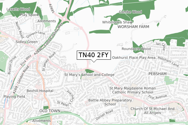 TN40 2FY map - small scale - OS Open Zoomstack (Ordnance Survey)