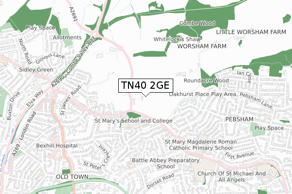TN40 2GE map - small scale - OS Open Zoomstack (Ordnance Survey)