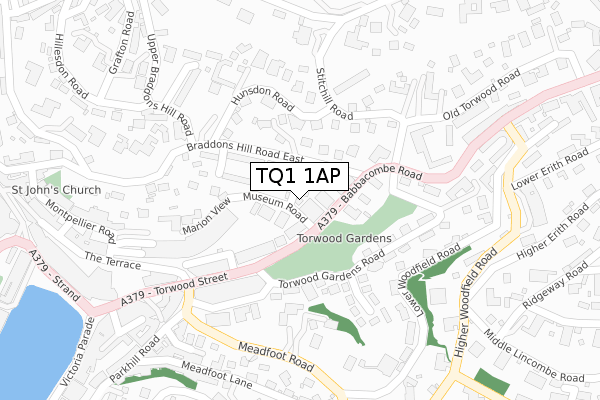 TQ1 1AP map - large scale - OS Open Zoomstack (Ordnance Survey)