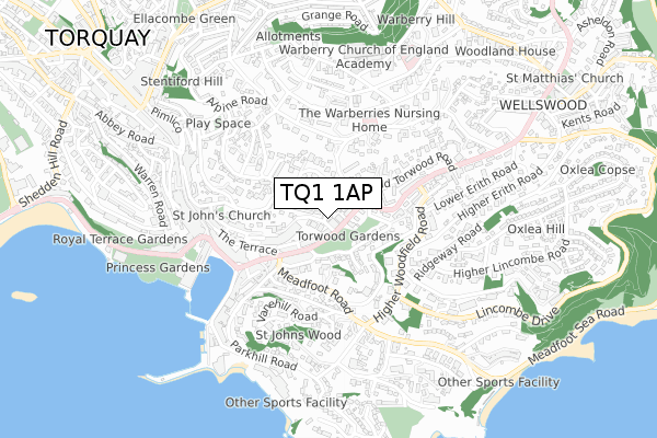 TQ1 1AP map - small scale - OS Open Zoomstack (Ordnance Survey)