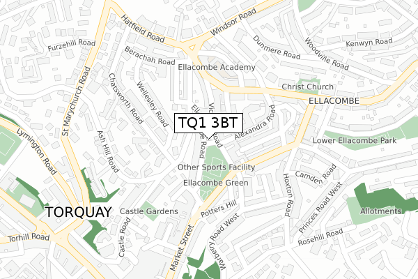 TQ1 3BT map - large scale - OS Open Zoomstack (Ordnance Survey)