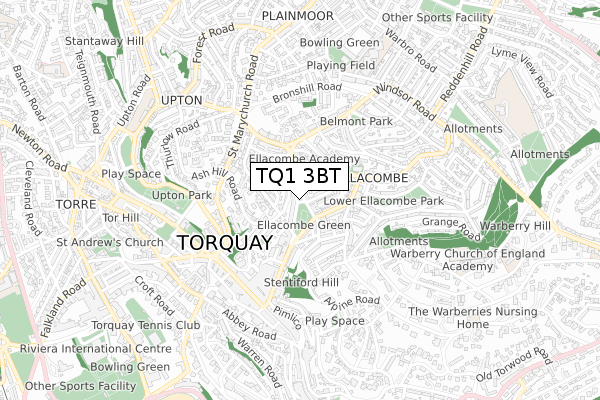 TQ1 3BT map - small scale - OS Open Zoomstack (Ordnance Survey)