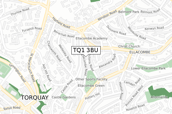 TQ1 3BU map - large scale - OS Open Zoomstack (Ordnance Survey)