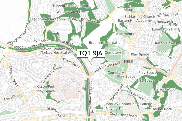 TQ1 9JA map - small scale - OS Open Zoomstack (Ordnance Survey)