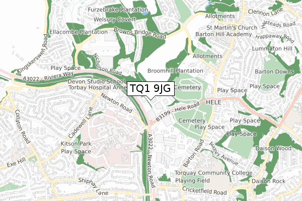 TQ1 9JG map - small scale - OS Open Zoomstack (Ordnance Survey)