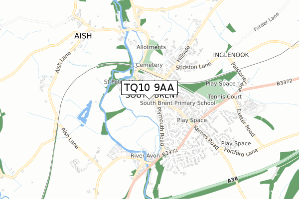 TQ10 9AA map - small scale - OS Open Zoomstack (Ordnance Survey)