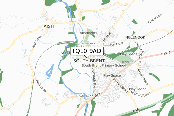 TQ10 9AD map - small scale - OS Open Zoomstack (Ordnance Survey)