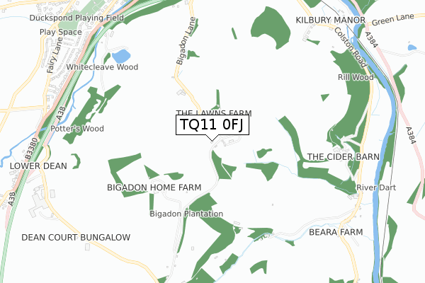 TQ11 0FJ map - small scale - OS Open Zoomstack (Ordnance Survey)