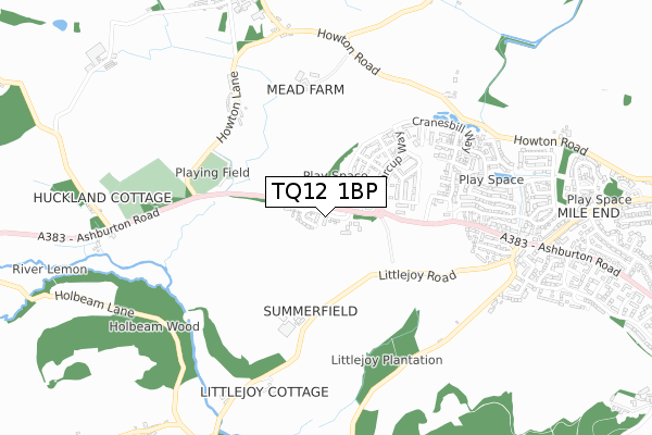 TQ12 1BP map - small scale - OS Open Zoomstack (Ordnance Survey)