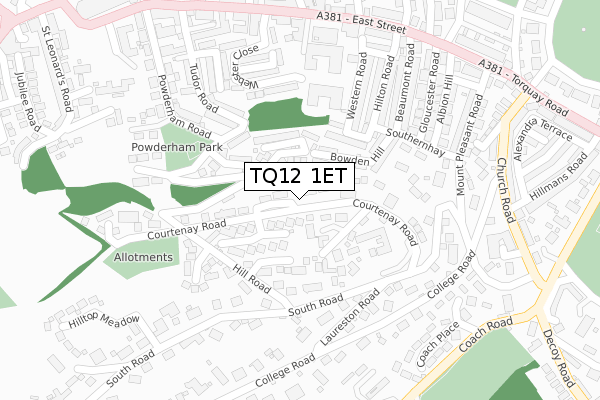 TQ12 1ET map - large scale - OS Open Zoomstack (Ordnance Survey)