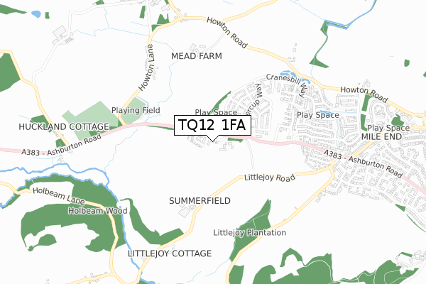 TQ12 1FA map - small scale - OS Open Zoomstack (Ordnance Survey)