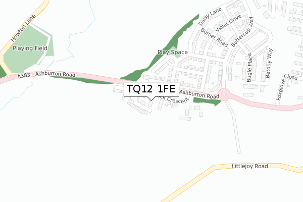 TQ12 1FE map - large scale - OS Open Zoomstack (Ordnance Survey)