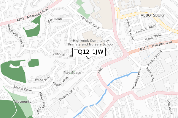 TQ12 1JW map - large scale - OS Open Zoomstack (Ordnance Survey)