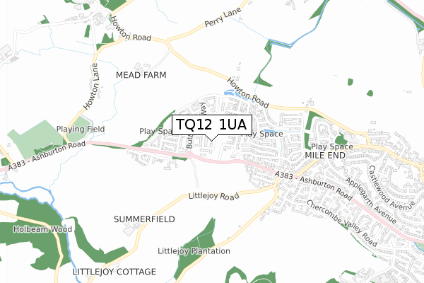 TQ12 1UA map - small scale - OS Open Zoomstack (Ordnance Survey)