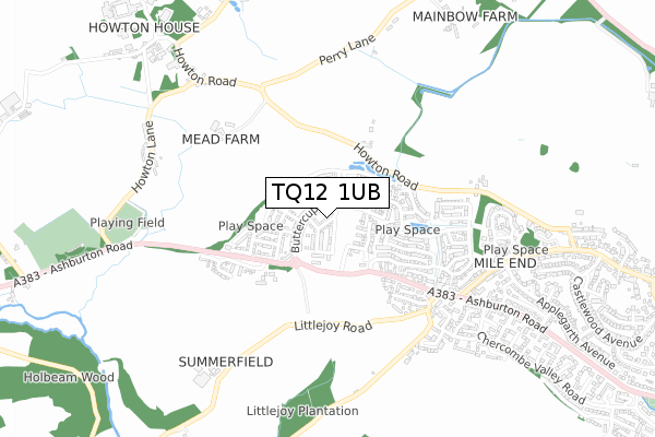 TQ12 1UB map - small scale - OS Open Zoomstack (Ordnance Survey)