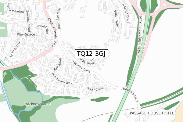 TQ12 3GJ map - large scale - OS Open Zoomstack (Ordnance Survey)