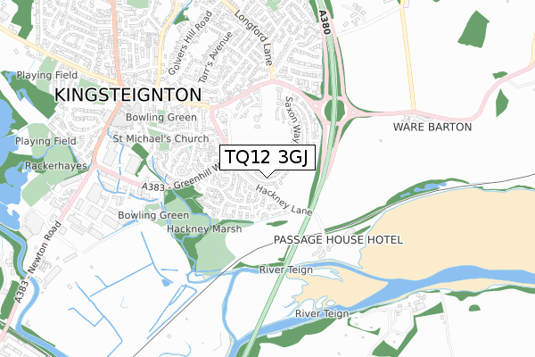 TQ12 3GJ map - small scale - OS Open Zoomstack (Ordnance Survey)
