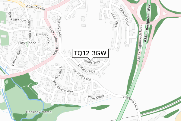 TQ12 3GW map - large scale - OS Open Zoomstack (Ordnance Survey)