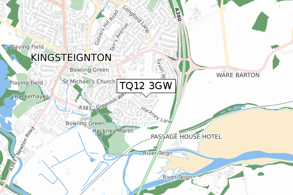 TQ12 3GW map - small scale - OS Open Zoomstack (Ordnance Survey)