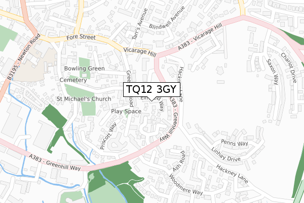 TQ12 3GY map - large scale - OS Open Zoomstack (Ordnance Survey)