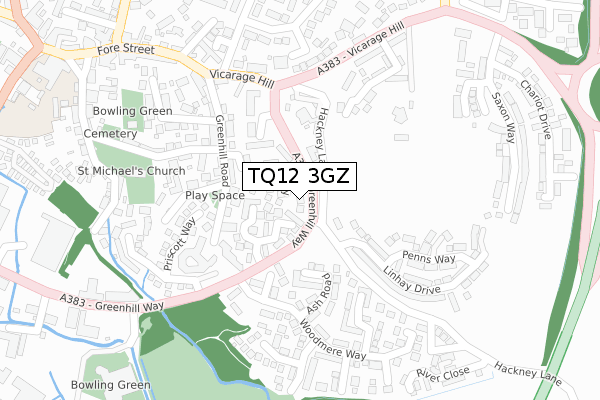 TQ12 3GZ map - large scale - OS Open Zoomstack (Ordnance Survey)
