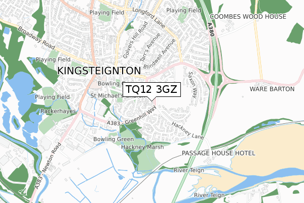 TQ12 3GZ map - small scale - OS Open Zoomstack (Ordnance Survey)