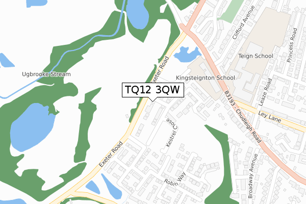 TQ12 3QW map - large scale - OS Open Zoomstack (Ordnance Survey)